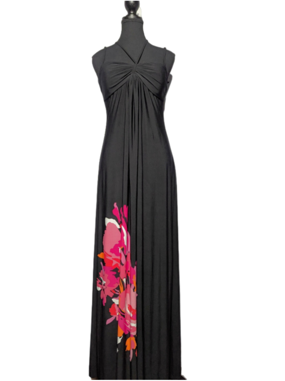Vintage B Darlin Black Floral Strappy Back Maxi Dress Size L